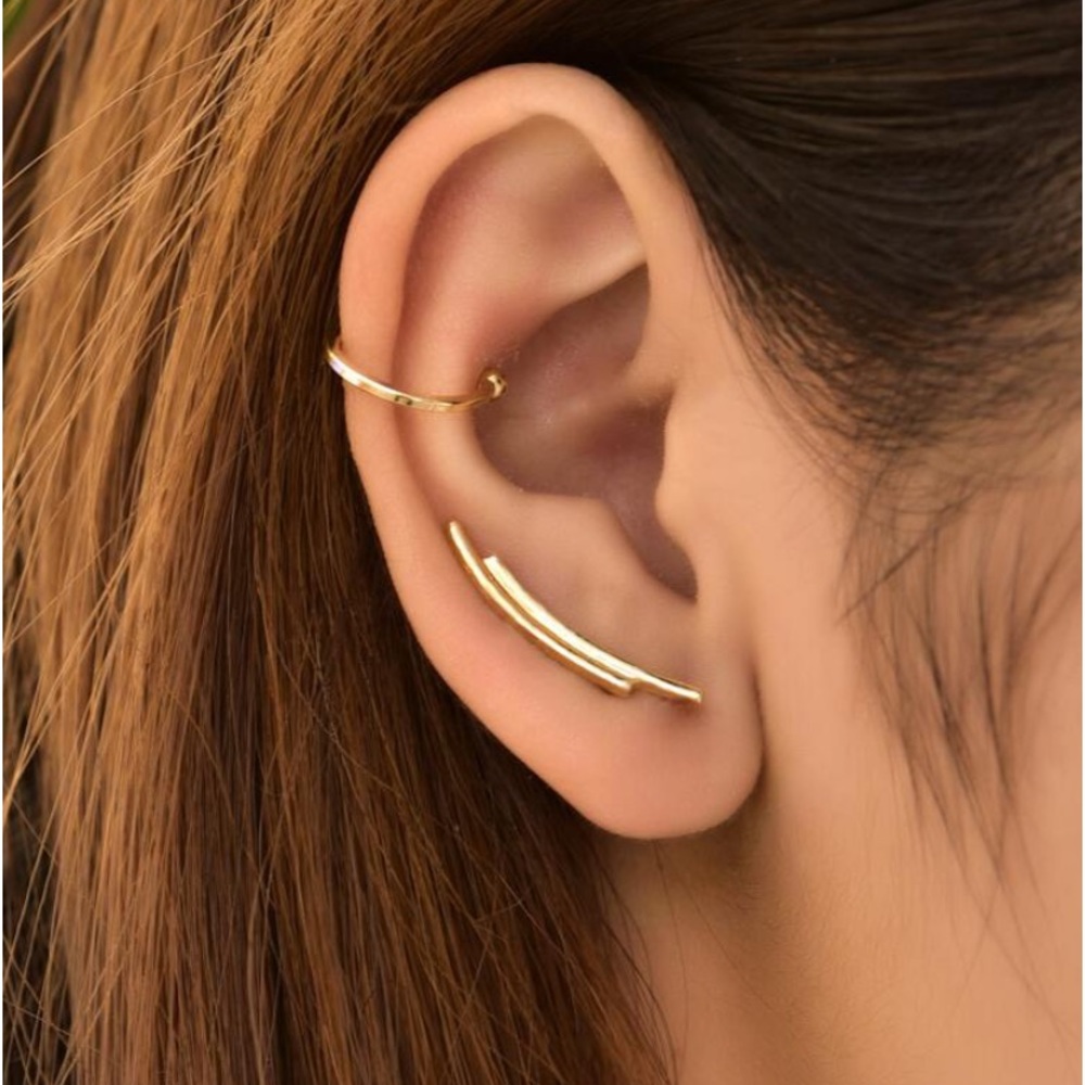 3 Piece Dainty Delicate Shimmering Gold Ear Climber+Ear Cuff Set - Picture 5 of 5